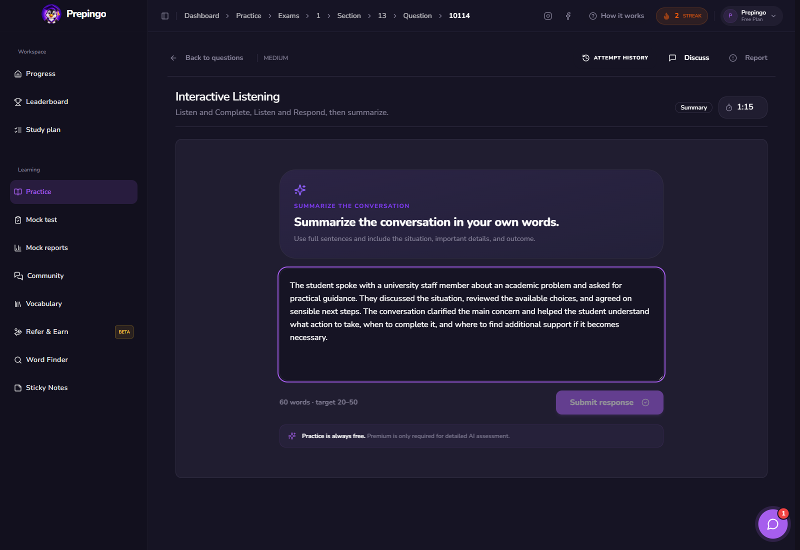 Interactive Listening answer stage 3 in Prepingo